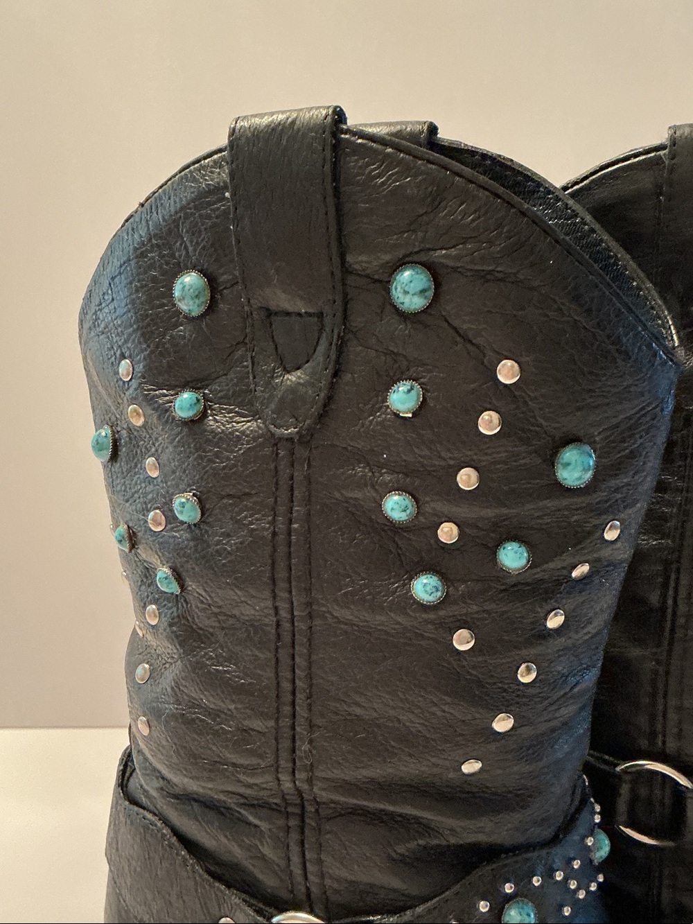 Vintage Dingo Black Studded Western Women’s Boots & Turquoise & Silver Accents 7 - Picture 11 of 11